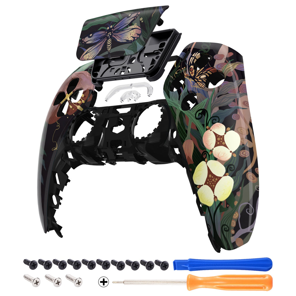 eXtremeRate Replacement Front Housing Shell with Touchpad Compatible with PS5 Controller BDM-010/020/030/040/050 - Mysterious Garden eXtremeRate