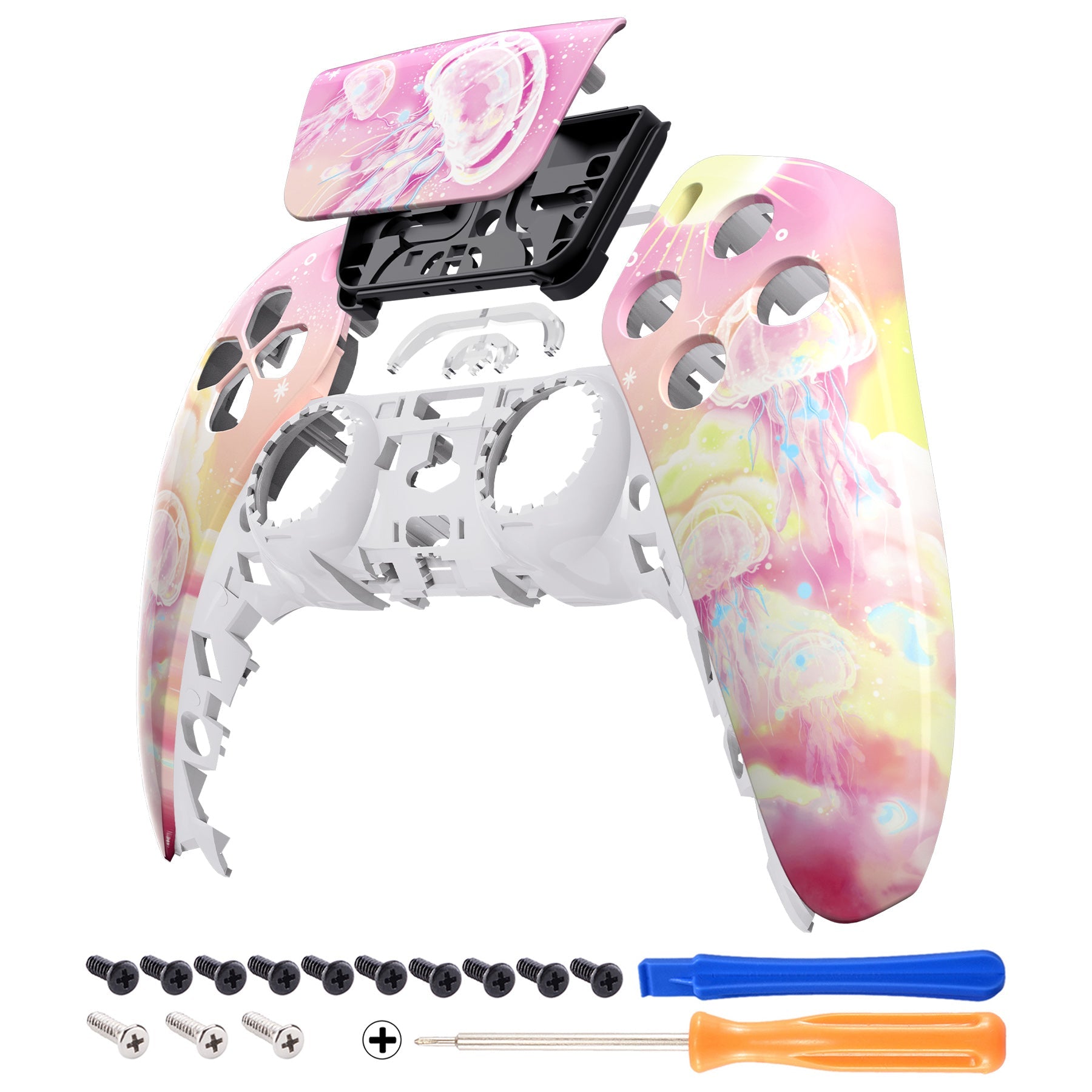 eXtremeRate Replacement Front Housing Shell with Touchpad Compatible with PS5 Controller BDM-010/020/030/040/050 - Pinky Jellyfish Heaven eXtremeRate