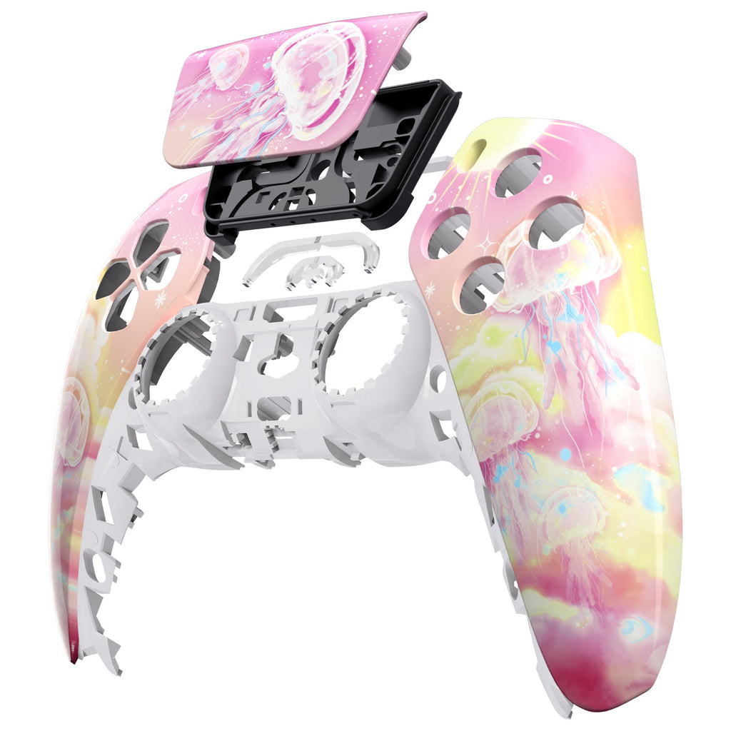 eXtremeRate Replacement Front Housing Shell with Touchpad Compatible with PS5 Controller BDM-010/020/030/040/050 - Pinky Jellyfish Heaven eXtremeRate