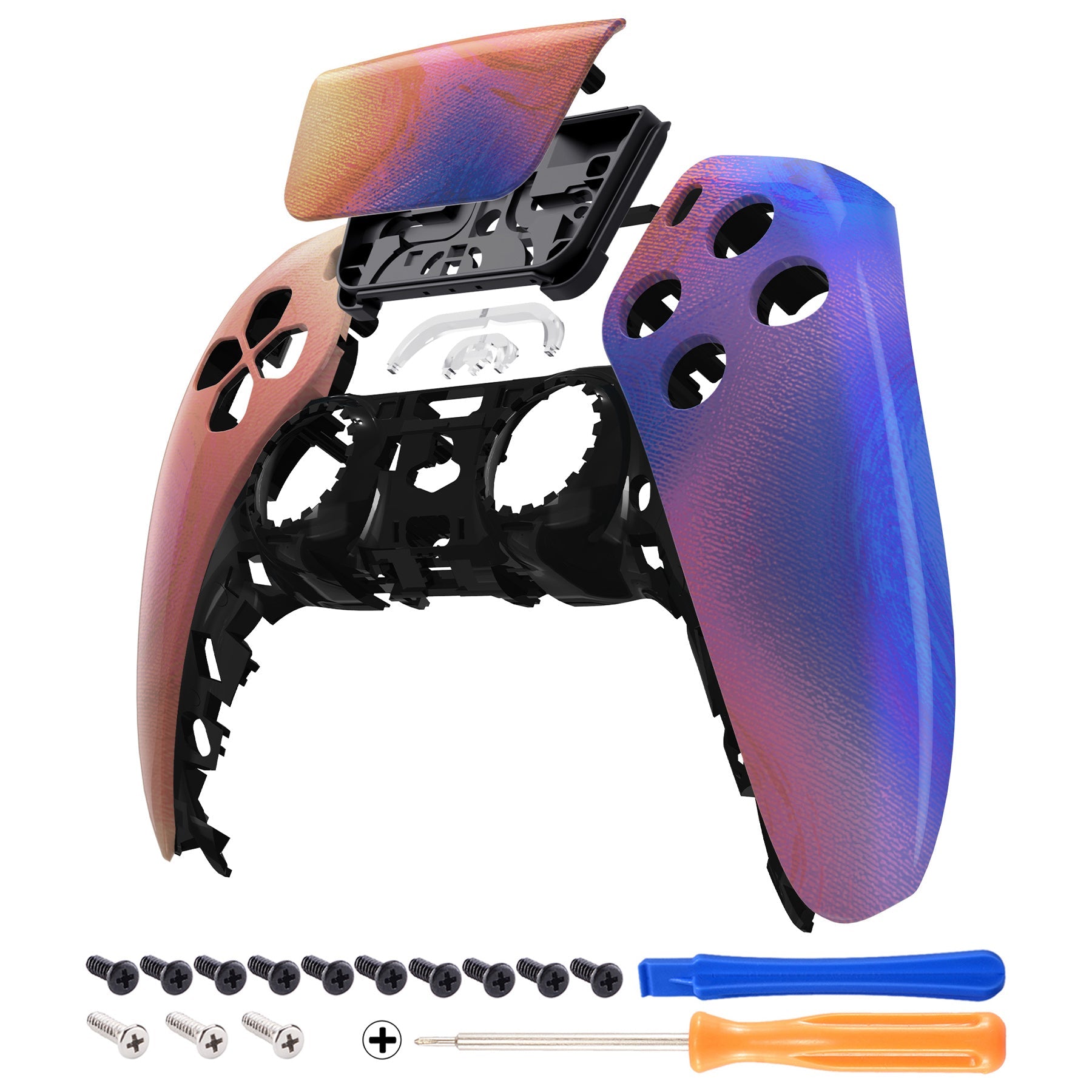 eXtremeRate Replacement Front Housing Shell with Touchpad Compatible with PS5 Controller BDM-010/020/030/040/050 - Purple Red Swirl eXtremeRate
