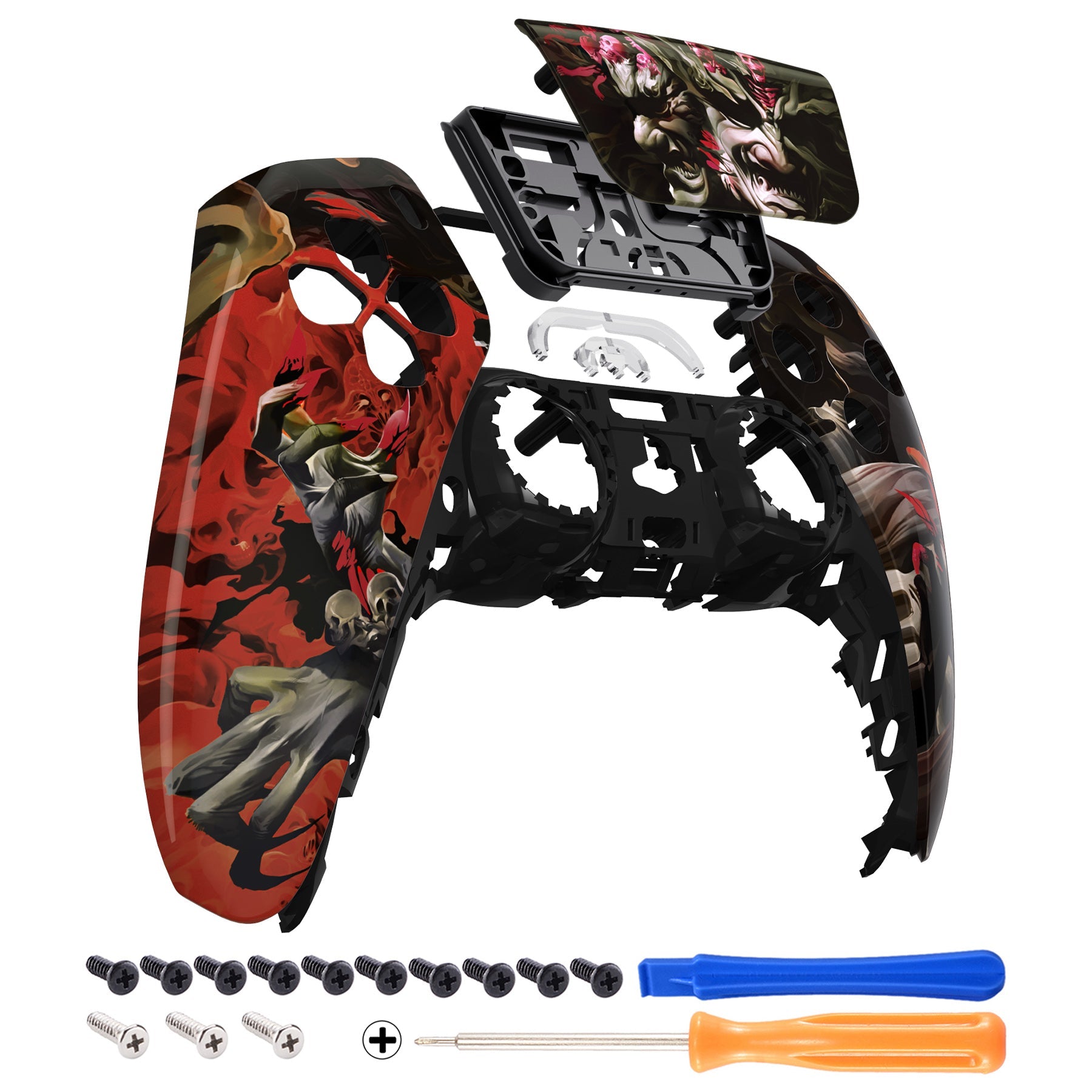 eXtremeRate Replacement Front Housing Shell with Touchpad Compatible with PS5 Controller BDM-010/020/030/040/050 - Rage of Asura eXtremeRate