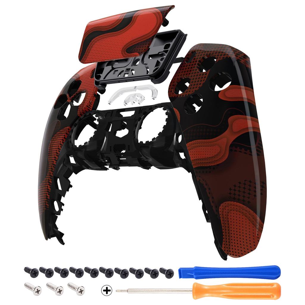 eXtremeRate Replacement Front Housing Shell with Touchpad Compatible with PS5 Controller BDM-010/020/030/040/050 - Red Black Camouflage eXtremeRate