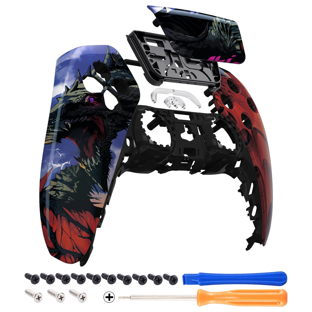 eXtremeRate Replacement Front Housing Shell with Touchpad Compatible with PS5 Controller BDM-010/020/030/040/050 - Roaring Dragon eXtremeRate