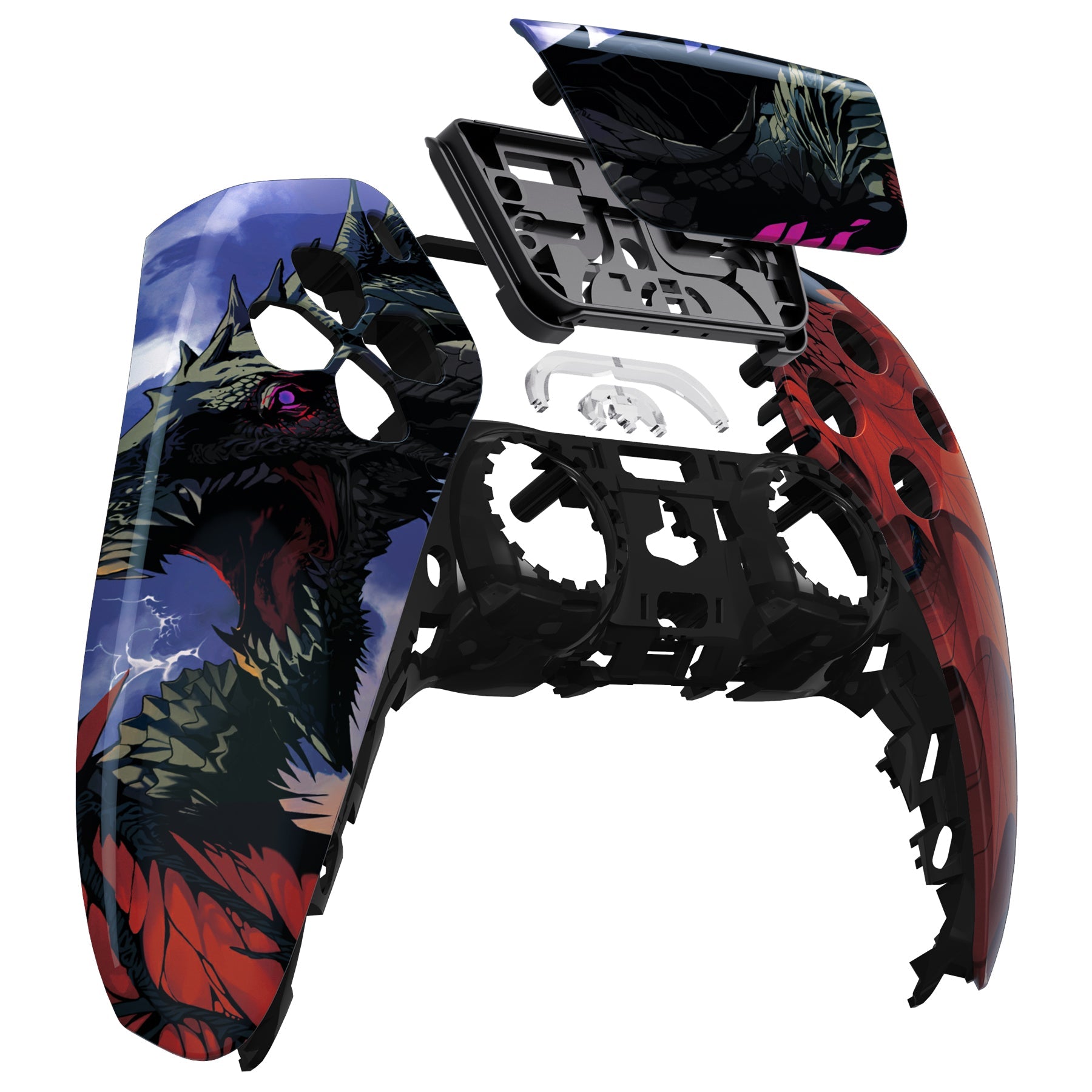 eXtremeRate Replacement Front Housing Shell with Touchpad Compatible with PS5 Controller BDM-010/020/030/040/050 - Roaring Dragon eXtremeRate