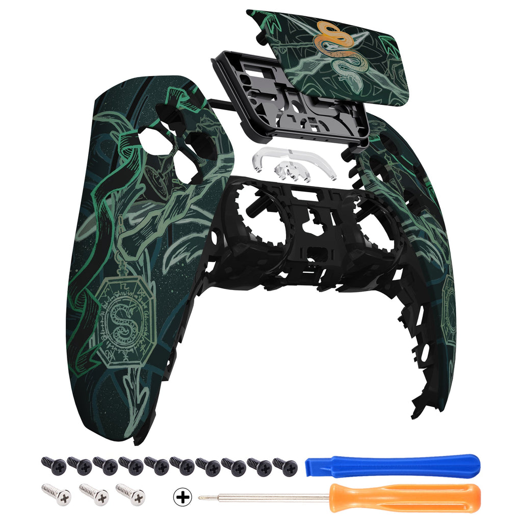 eXtremeRate Replacement Front Housing Shell with Touchpad Compatible with PS5 Controller BDM-010/020/030/040/050 - Serpent Totem eXtremeRate
