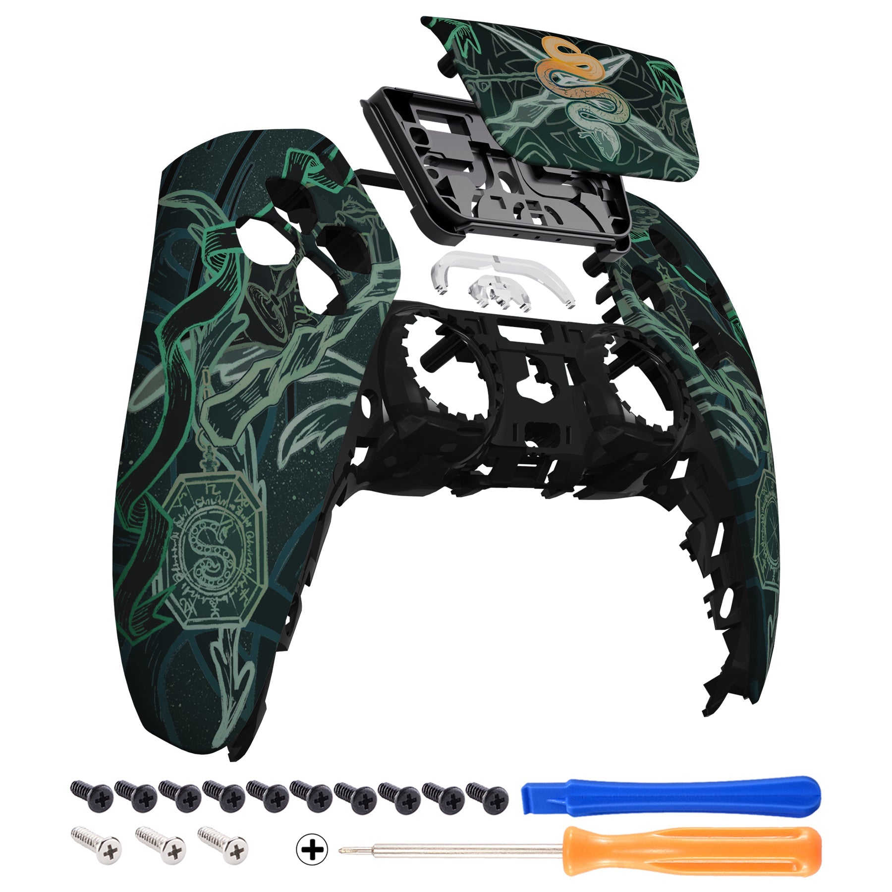 eXtremeRate Replacement Front Housing Shell with Touchpad Compatible with PS5 Controller BDM-010/020/030/040/050 - Serpent Totem eXtremeRate