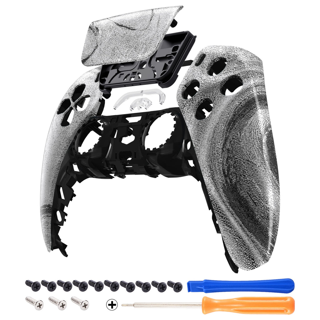 eXtremeRate Replacement Front Housing Shell with Touchpad Compatible with PS5 Controller BDM-010/020/030/040/050 - Silver Wave eXtremeRate