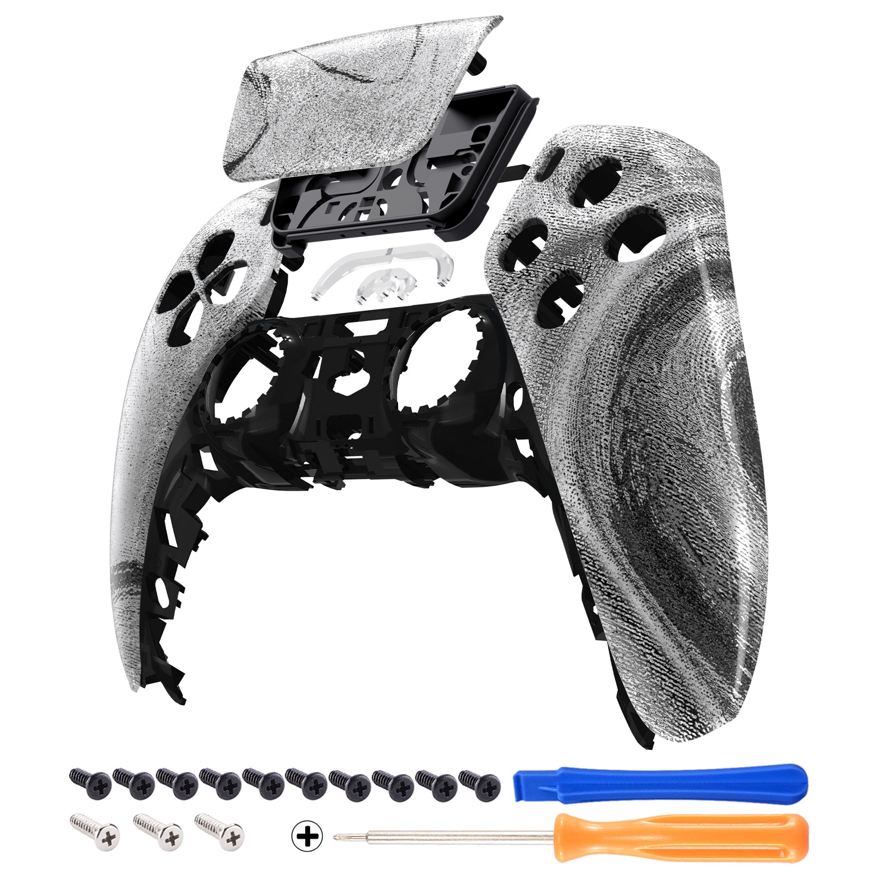 eXtremeRate Replacement Front Housing Shell with Touchpad Compatible with PS5 Controller BDM-010/020/030/040/050 - Silver Wave eXtremeRate