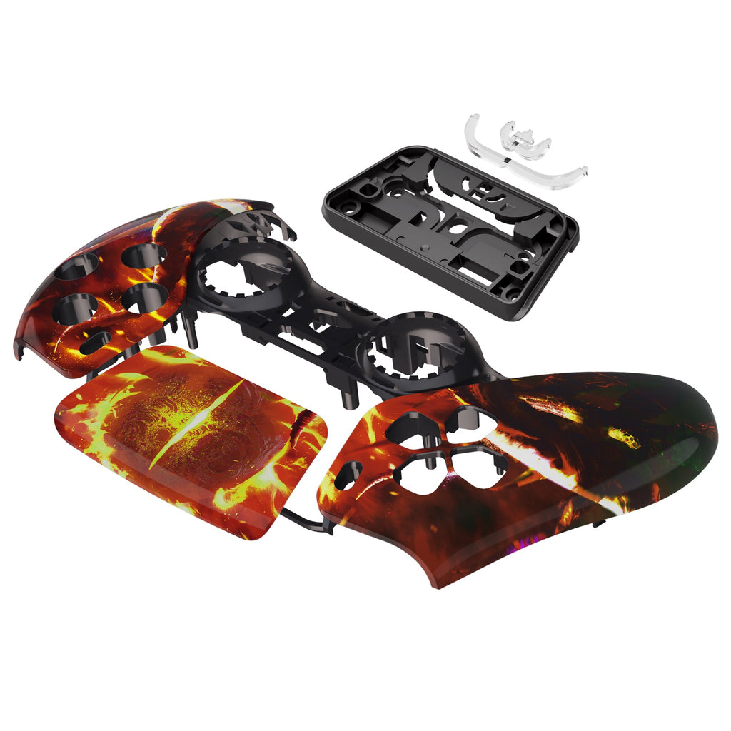 eXtremeRate Replacement Front Housing Shell with Touchpad Compatible with PS5 Controller BDM-010/020/030/040/050 - The Great Flaming Overlord eXtremeRate