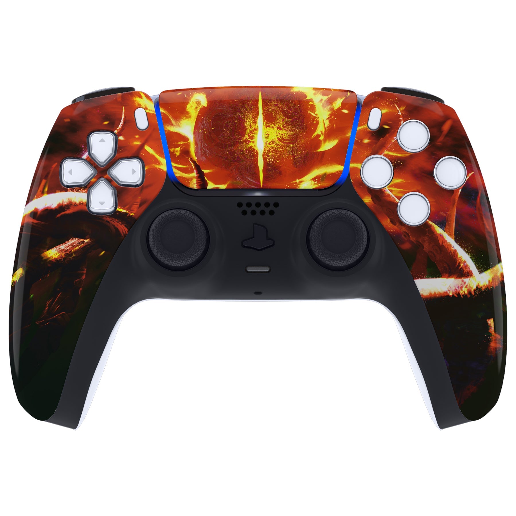 eXtremeRate Replacement Front Housing Shell with Touchpad Compatible with PS5 Controller BDM-010/020/030/040/050 - The Great Flaming Overlord eXtremeRate