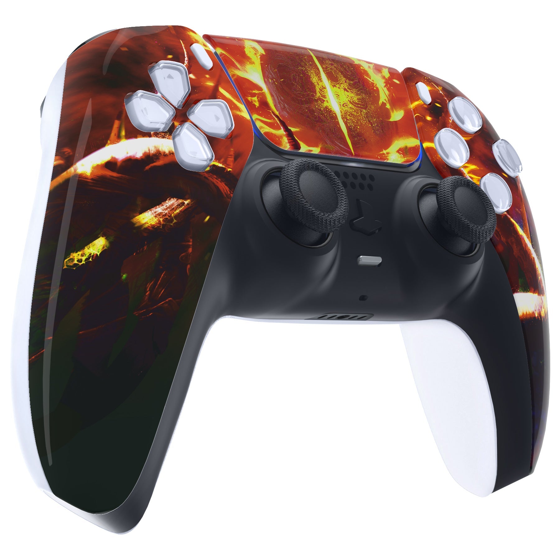 eXtremeRate Replacement Front Housing Shell with Touchpad Compatible with PS5 Controller BDM-010/020/030/040/050 - The Great Flaming Overlord eXtremeRate