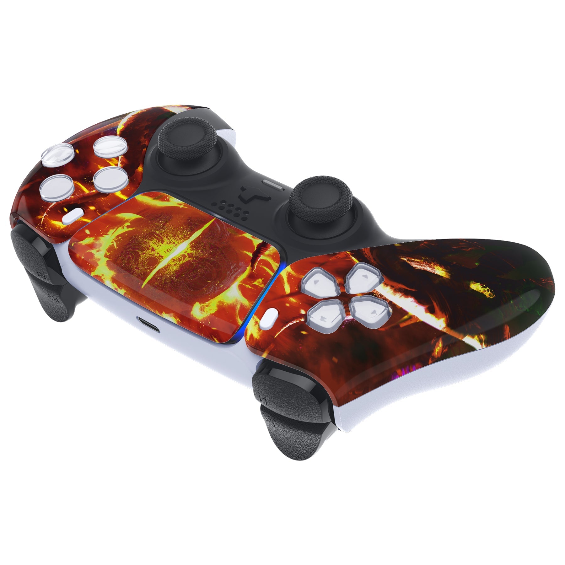 eXtremeRate Replacement Front Housing Shell with Touchpad Compatible with PS5 Controller BDM-010/020/030/040/050 - The Great Flaming Overlord eXtremeRate