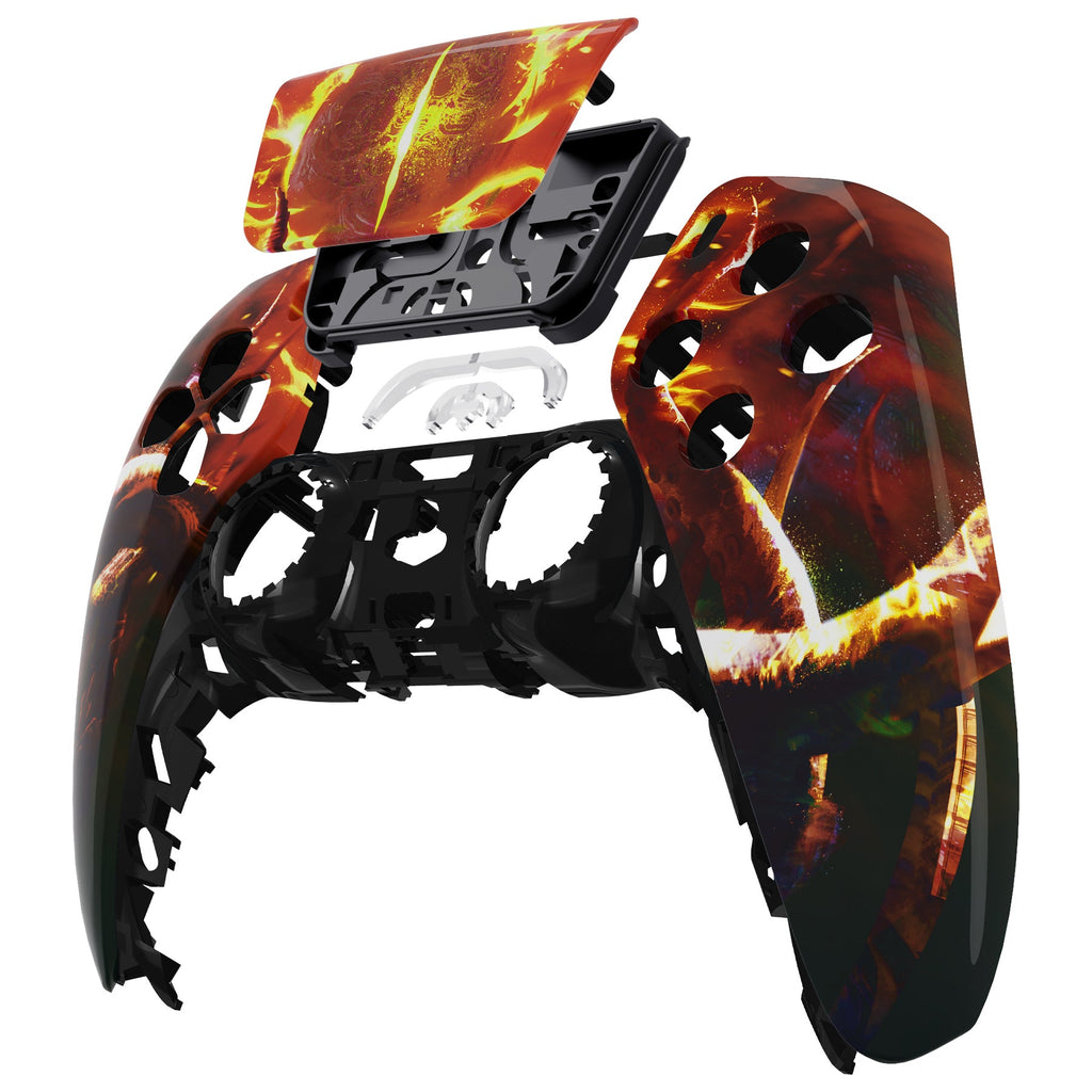 eXtremeRate Replacement Front Housing Shell with Touchpad Compatible with PS5 Controller BDM-010/020/030/040/050 - The Great Flaming Overlord eXtremeRate