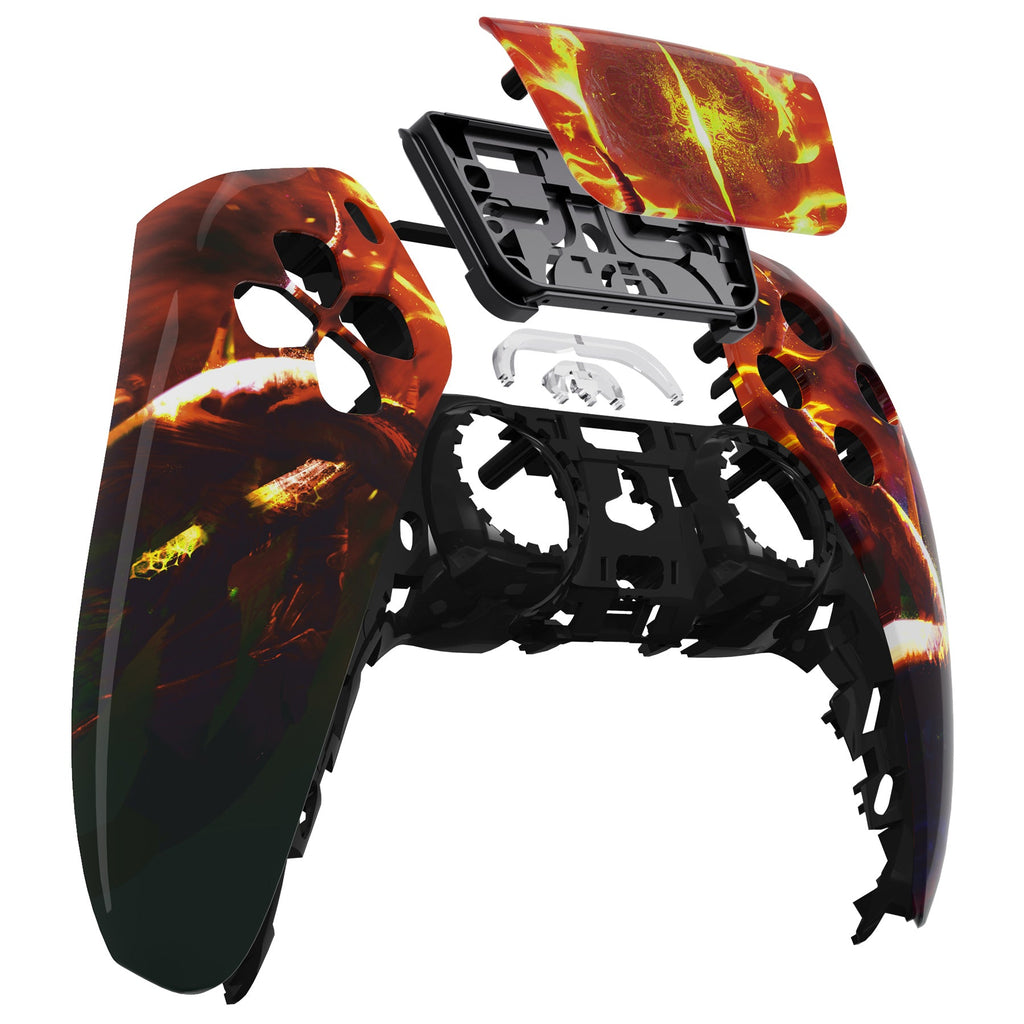 eXtremeRate Replacement Front Housing Shell with Touchpad Compatible with PS5 Controller BDM-010/020/030/040/050 - The Great Flaming Overlord eXtremeRate