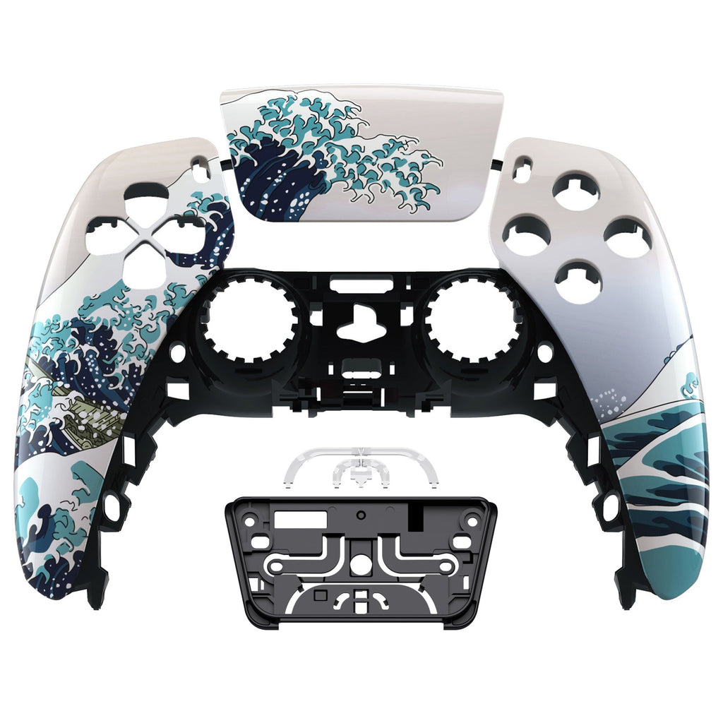 eXtremeRate Replacement Front Housing Shell with Touchpad Compatible with PS5 Controller BDM-010/020/030/040/050/060 - The Great Wave eXtremeRate