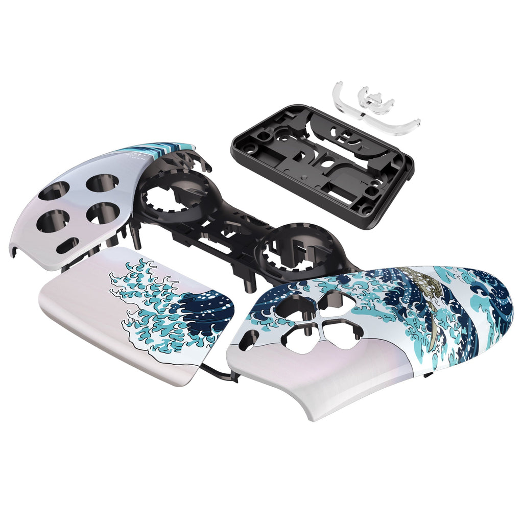 eXtremeRate Replacement Front Housing Shell with Touchpad Compatible with PS5 Controller BDM-010/020/030/040/050/060 - The Great Wave eXtremeRate