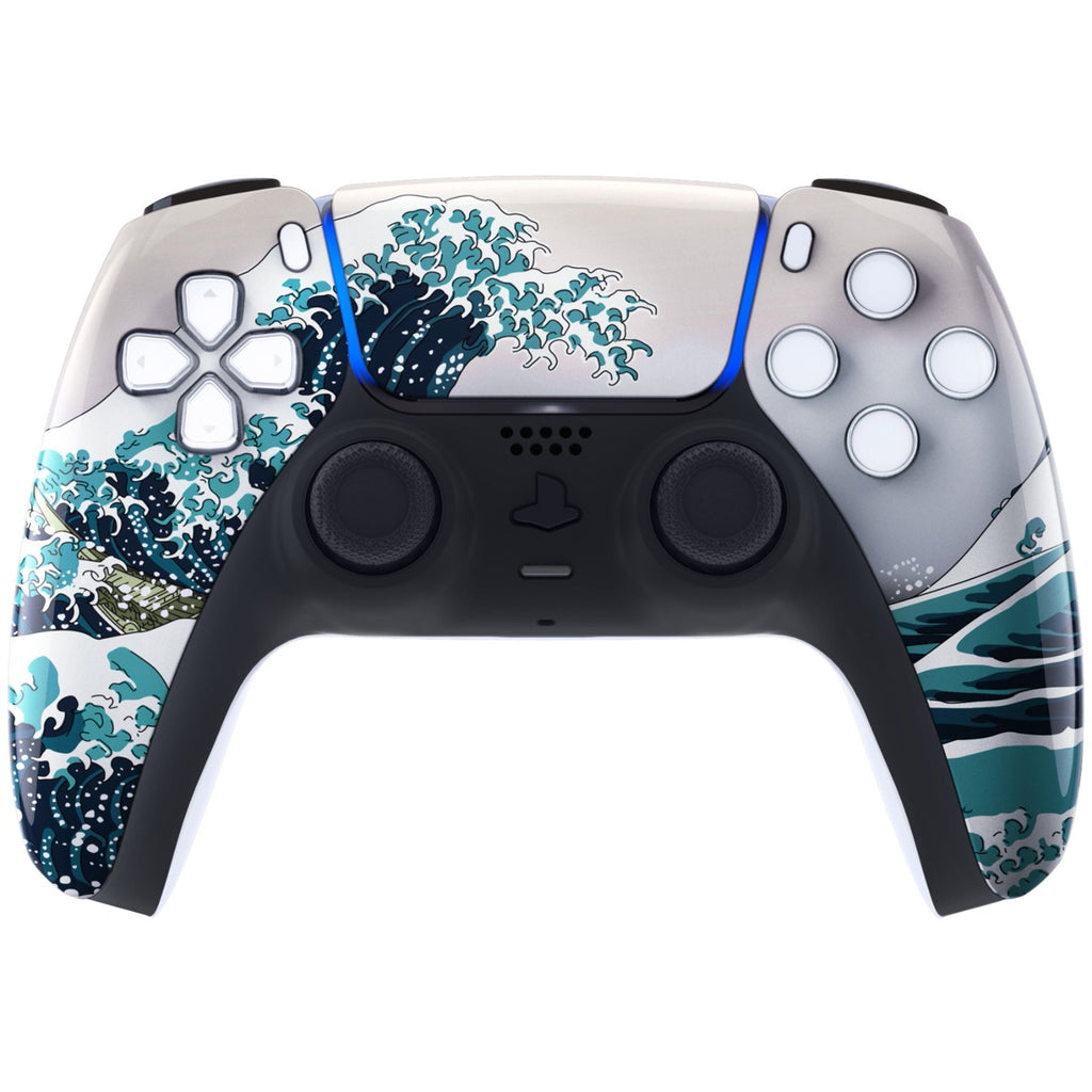 eXtremeRate Replacement Front Housing Shell with Touchpad Compatible with PS5 Controller BDM-010/020/030/040/050/060 - The Great Wave eXtremeRate