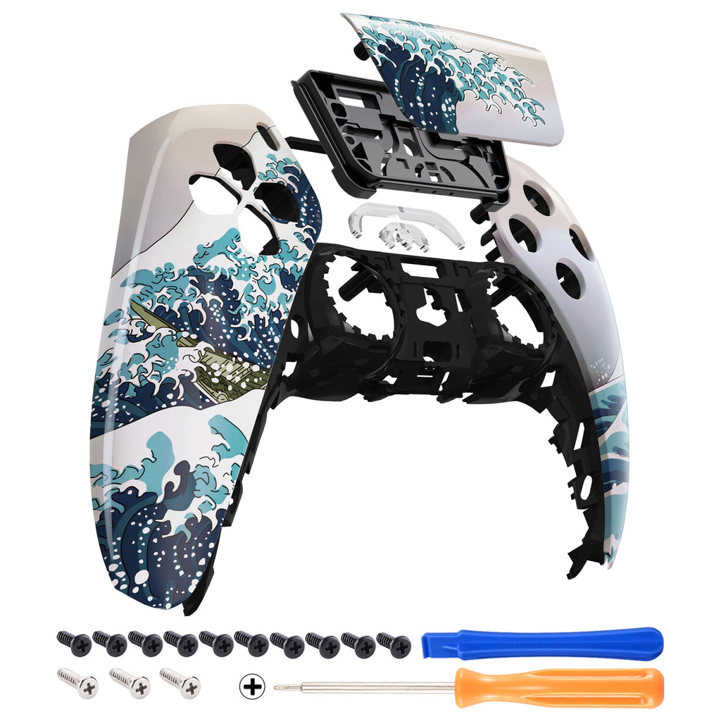 eXtremeRate Replacement Front Housing Shell with Touchpad Compatible with PS5 Controller BDM-010/020/030/040/050/060 - The Great Wave eXtremeRate