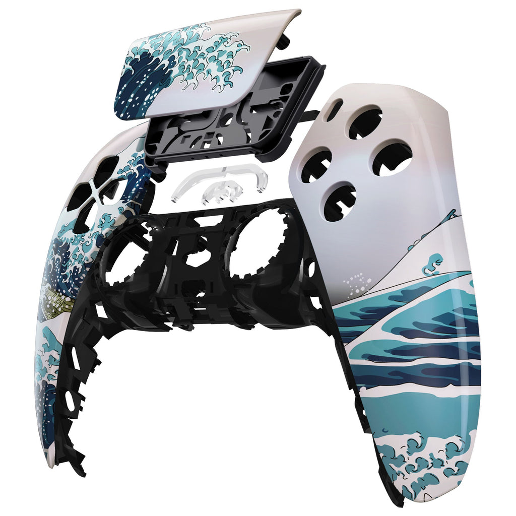eXtremeRate Replacement Front Housing Shell with Touchpad Compatible with PS5 Controller BDM-010/020/030/040/050/060 - The Great Wave eXtremeRate