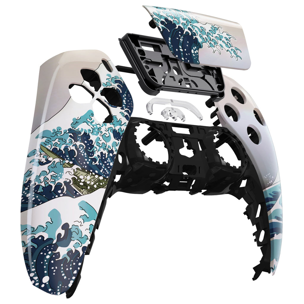eXtremeRate Replacement Front Housing Shell with Touchpad Compatible with PS5 Controller BDM-010/020/030/040/050/060 - The Great Wave eXtremeRate