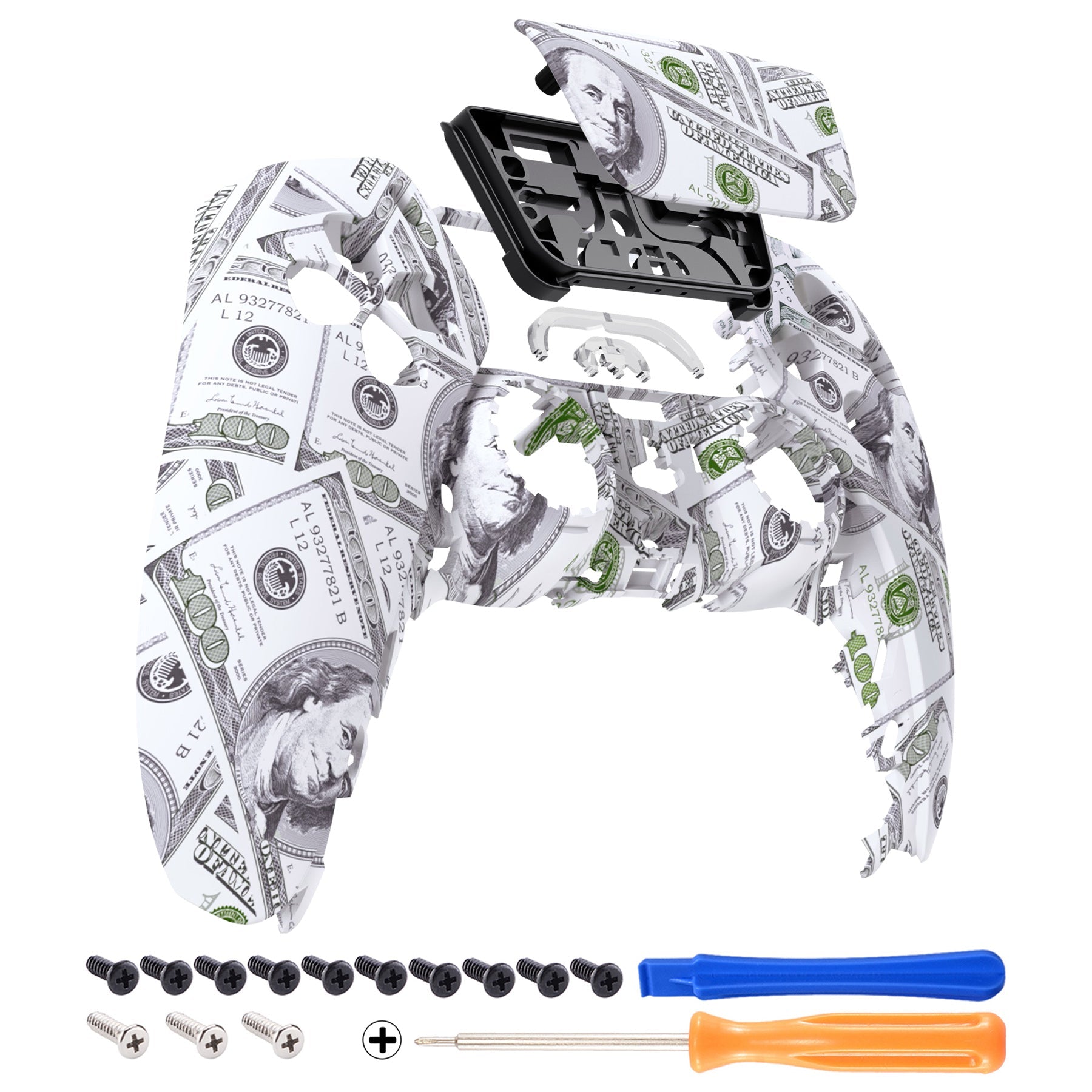 eXtremeRate Replacement Front Housing Shell with Touchpad Compatible with PS5 Controller BDM-010/020/030/040/050 - The $100 Cash Money eXtremeRate