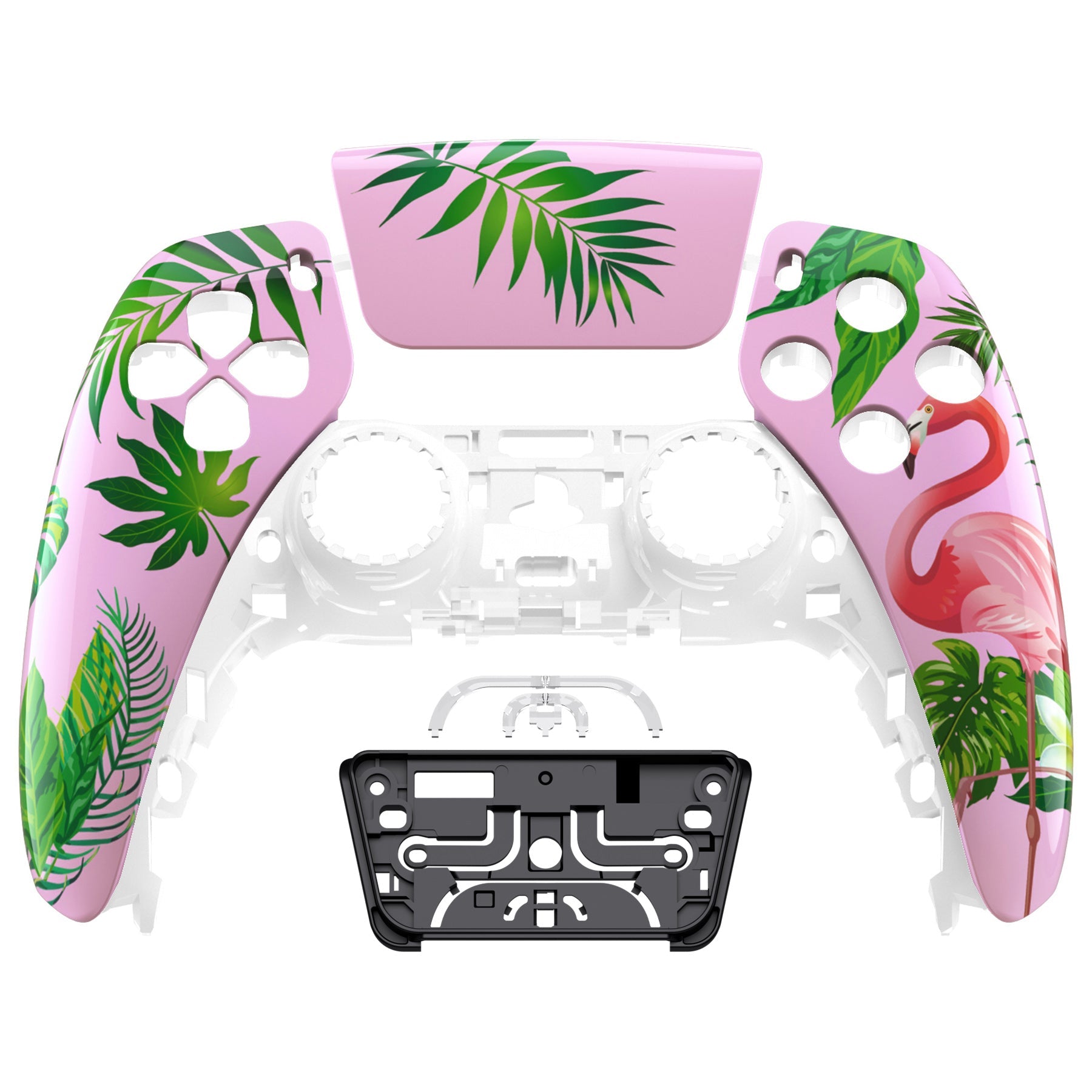 eXtremeRate Replacement Front Housing Shell with Touchpad Compatible with PS5 Controller BDM-010/020/030/040/050 - Tropical Flamingo eXtremeRate