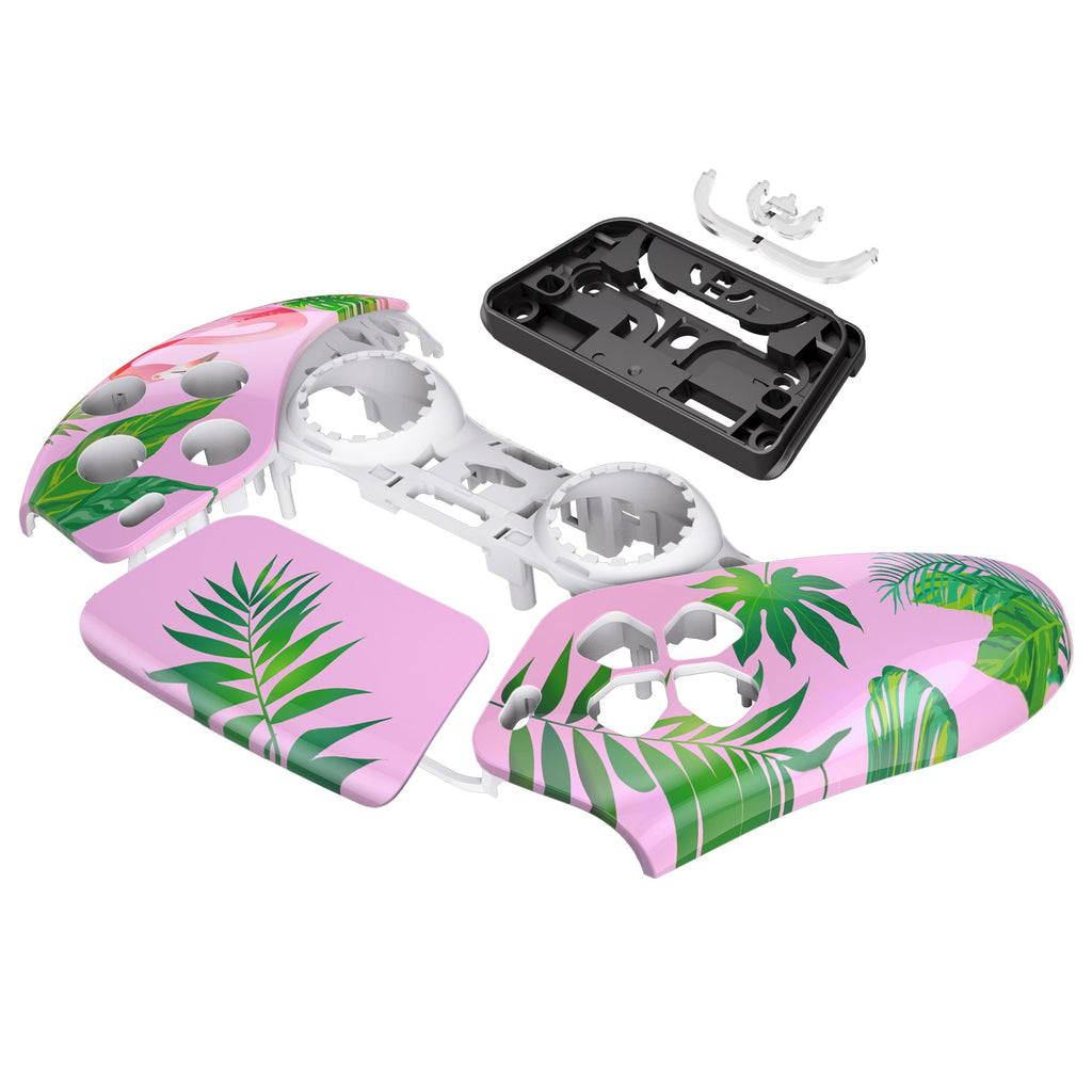 eXtremeRate Replacement Front Housing Shell with Touchpad Compatible with PS5 Controller BDM-010/020/030/040/050 - Tropical Flamingo eXtremeRate
