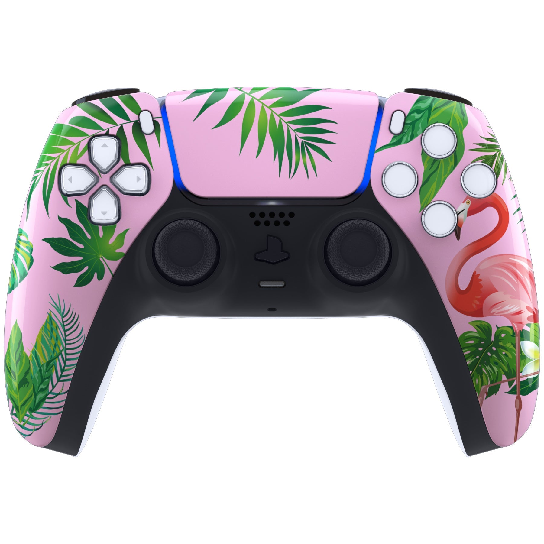 eXtremeRate Replacement Front Housing Shell with Touchpad Compatible with PS5 Controller BDM-010/020/030/040/050 - Tropical Flamingo eXtremeRate