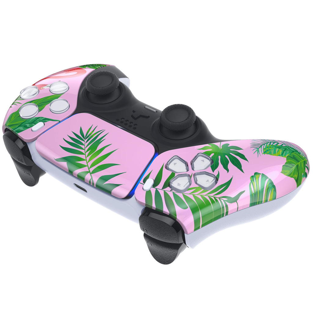 eXtremeRate Replacement Front Housing Shell with Touchpad Compatible with PS5 Controller BDM-010/020/030/040/050 - Tropical Flamingo eXtremeRate