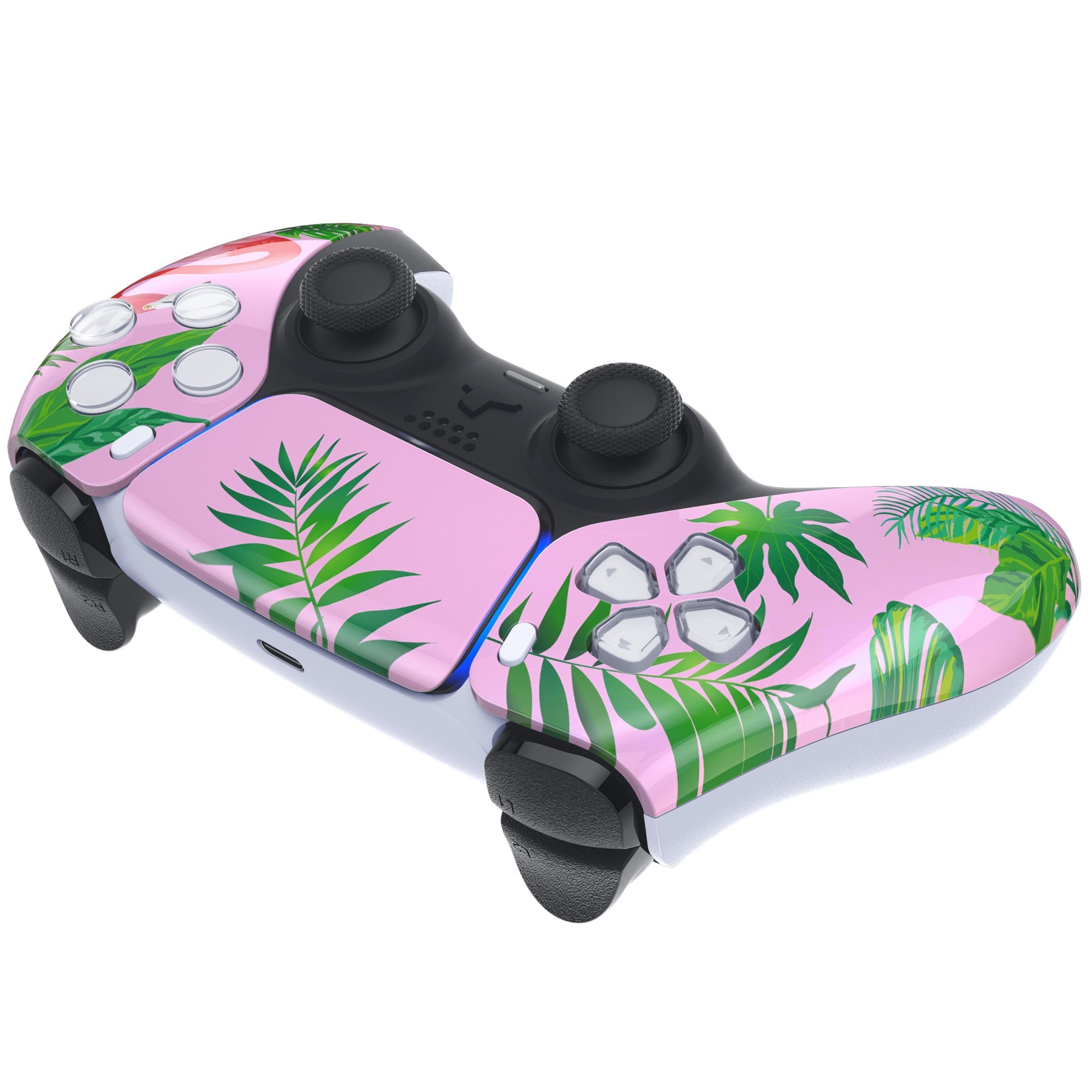 eXtremeRate Replacement Front Housing Shell with Touchpad Compatible with PS5 Controller BDM-010/020/030/040/050 - Tropical Flamingo eXtremeRate
