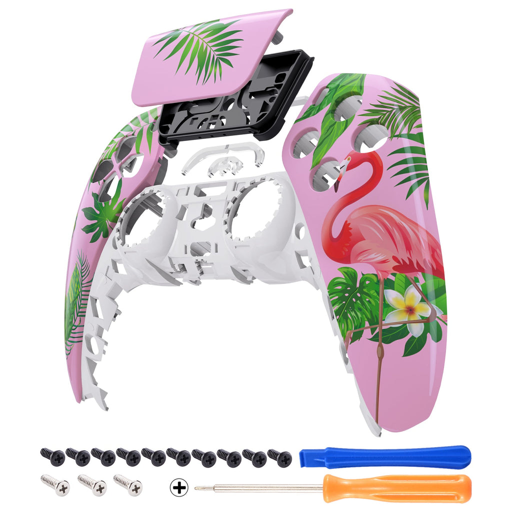 eXtremeRate Replacement Front Housing Shell with Touchpad Compatible with PS5 Controller BDM-010/020/030/040/050 - Tropical Flamingo eXtremeRate