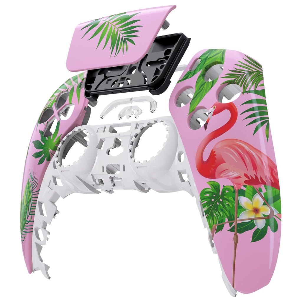 eXtremeRate Replacement Front Housing Shell with Touchpad Compatible with PS5 Controller BDM-010/020/030/040/050 - Tropical Flamingo eXtremeRate