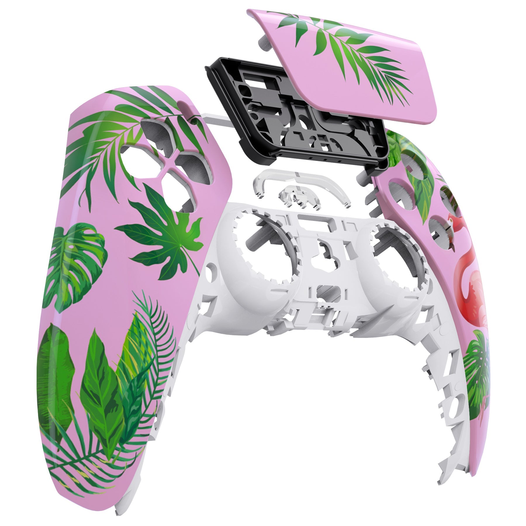 eXtremeRate Replacement Front Housing Shell with Touchpad Compatible with PS5 Controller BDM-010/020/030/040/050 - Tropical Flamingo eXtremeRate