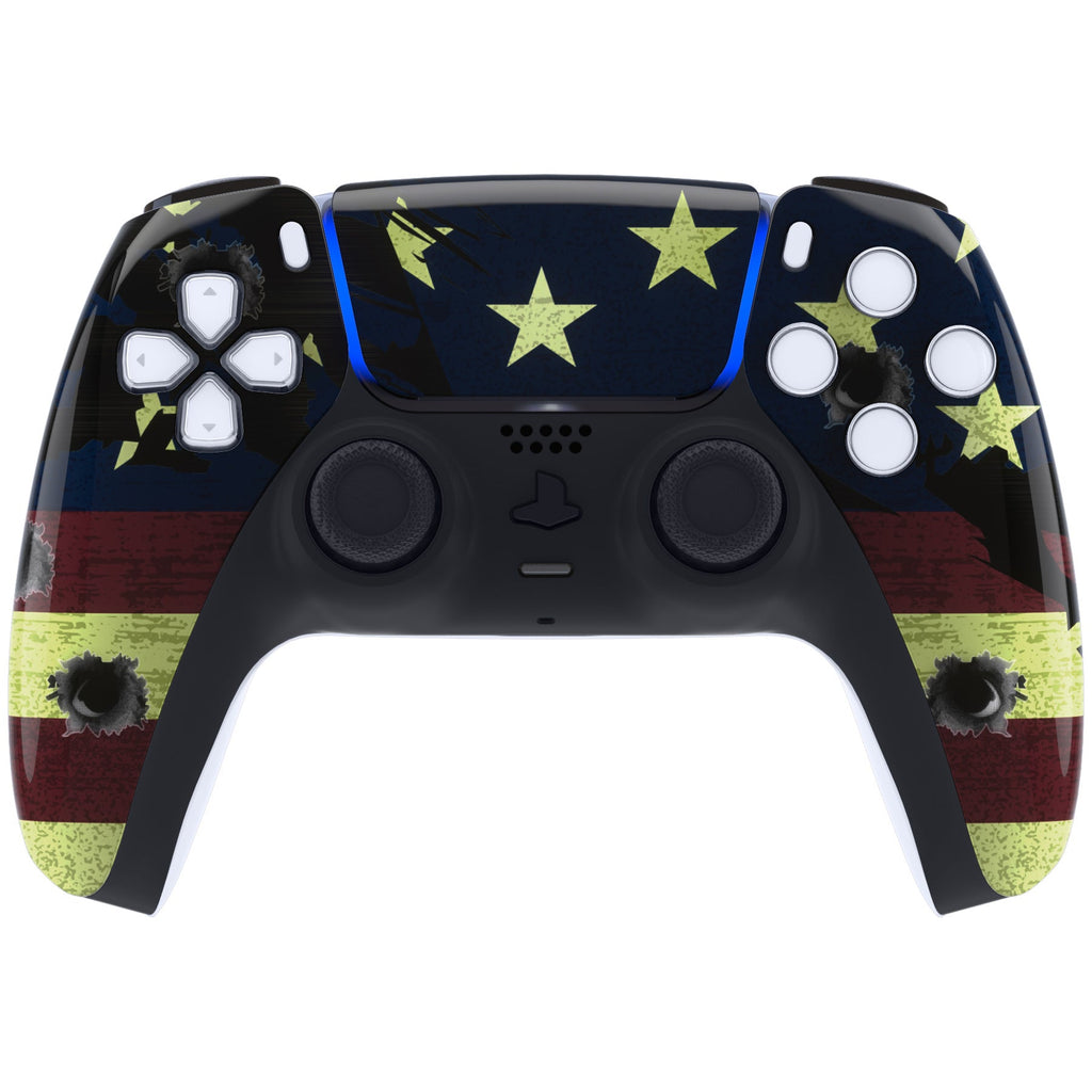 eXtremeRate Replacement Front Housing Shell with Touchpad Compatible with PS5 Controller BDM-010/020/030/040/050 - US Flag The Stars & Stripes eXtremeRate