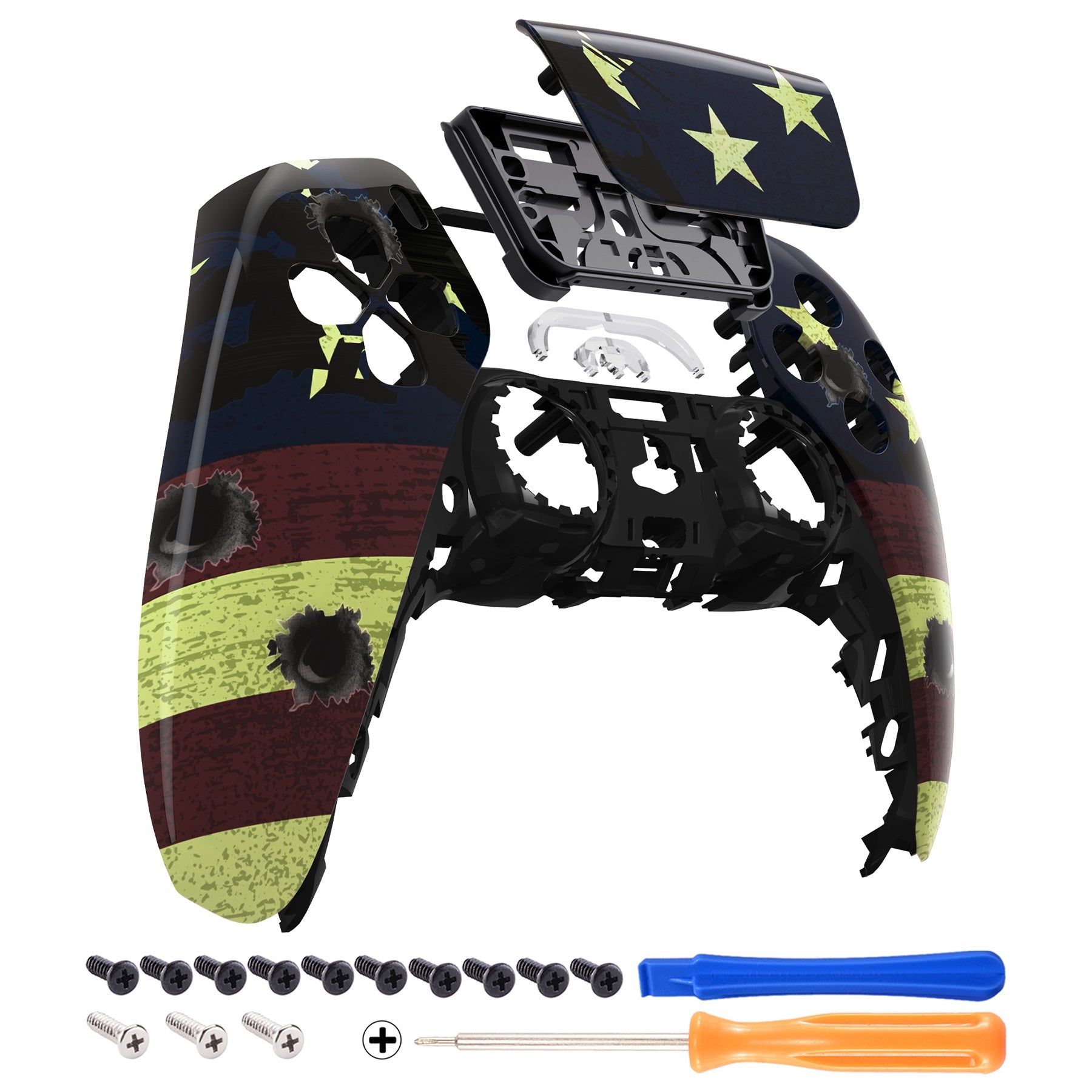 eXtremeRate Replacement Front Housing Shell with Touchpad Compatible with PS5 Controller BDM-010/020/030/040/050 - US Flag The Stars & Stripes eXtremeRate