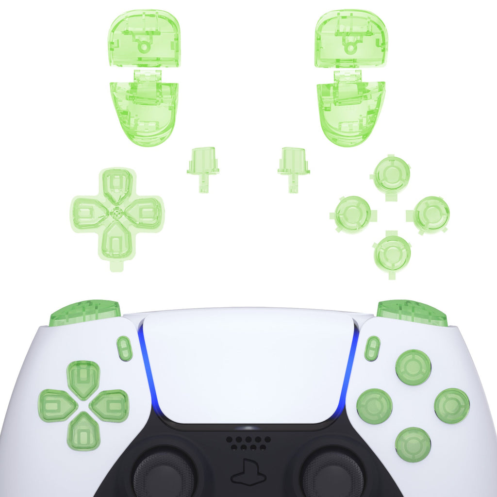 eXtremeRate Replacement Full Set Buttons Compatible with PS5 Controller BDM-030/040/050/060 - Clear Light Green eXtremeRate