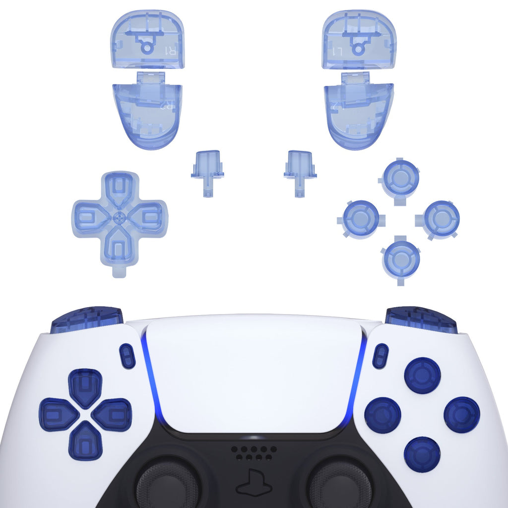 eXtremeRate Replacement Full Set Buttons Compatible with PS5 Controller BDM-030/040/050/060 - Crystal Clear Light Blue eXtremeRate
