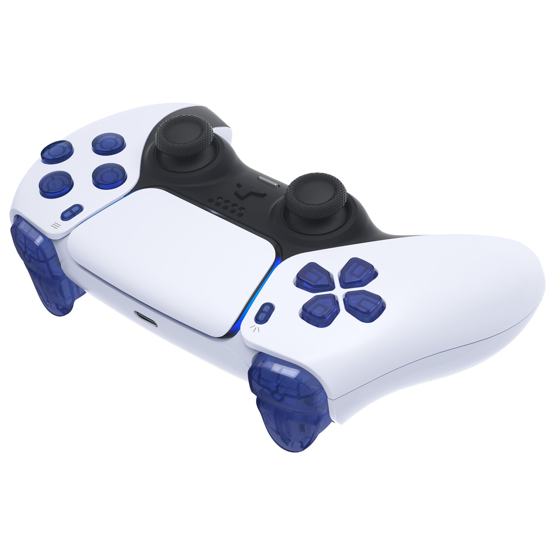 eXtremeRate Replacement Full Set Buttons Compatible with PS5 Controller BDM-030/040/050/060 - Crystal Clear Light Blue eXtremeRate