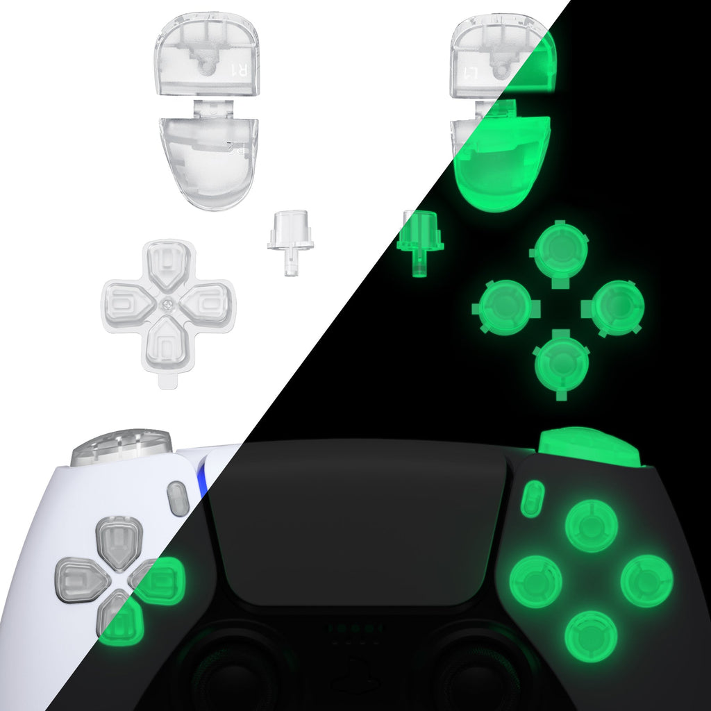 eXtremeRate Replacement Full Set Buttons Compatible with PS5 Controller BDM-030/040/050/060 - Glow in Dark - Green eXtremeRate