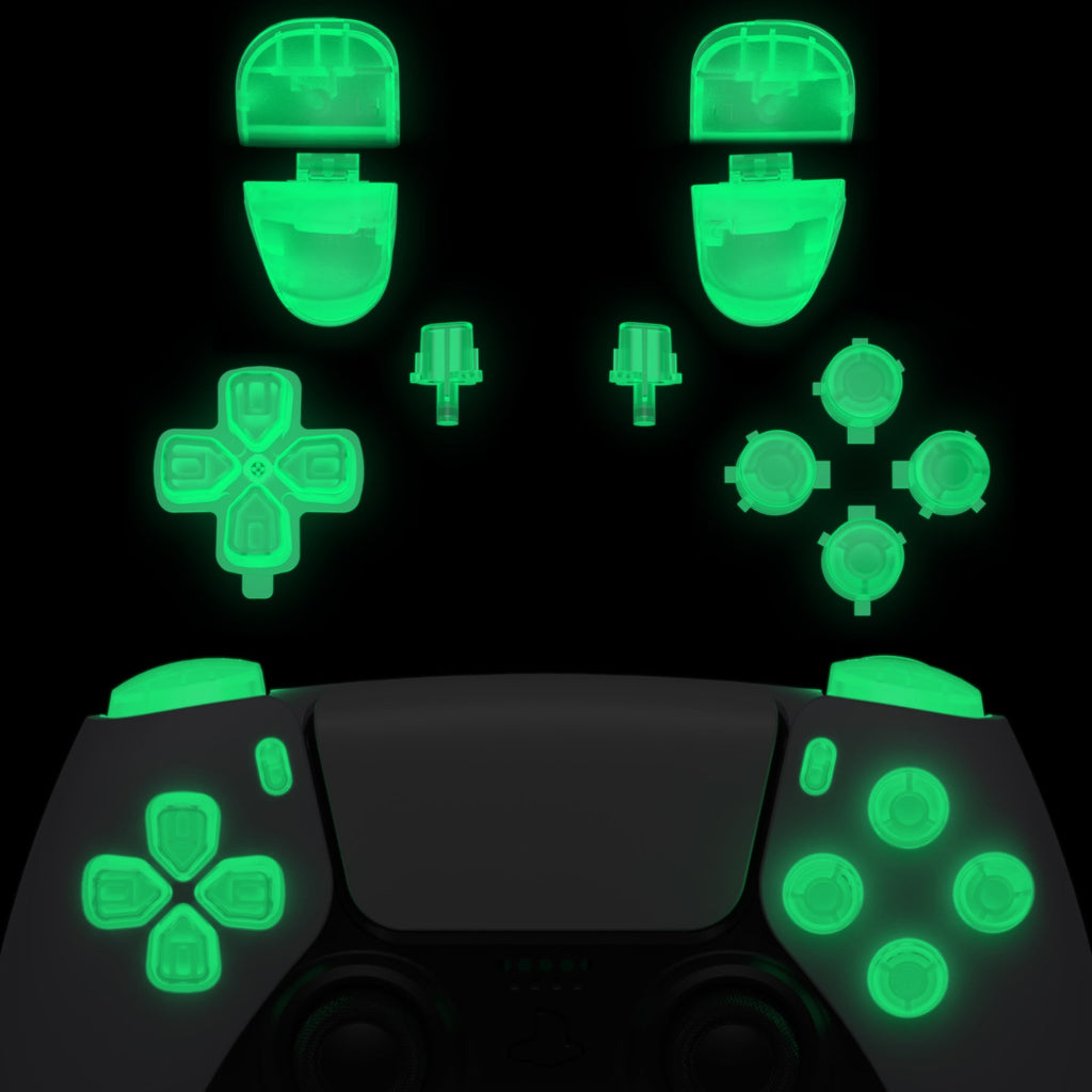 eXtremeRate Replacement Full Set Buttons Compatible with PS5 Controller BDM-030/040/050/060 - Glow in Dark - Green eXtremeRate