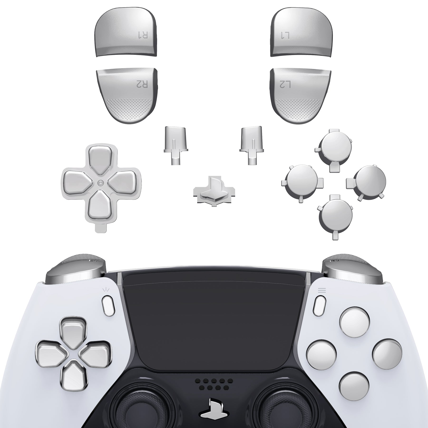 eXtremeRate Replacement Full Set Buttons Compatible with PS5 Edge Controller - Chrome Silver eXtremeRate