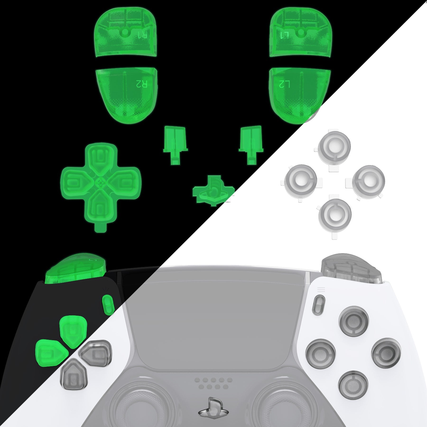 eXtremeRate Replacement Full Set Buttons Compatible with PS5 Edge Controller - Glow in Dark - Green eXtremeRate