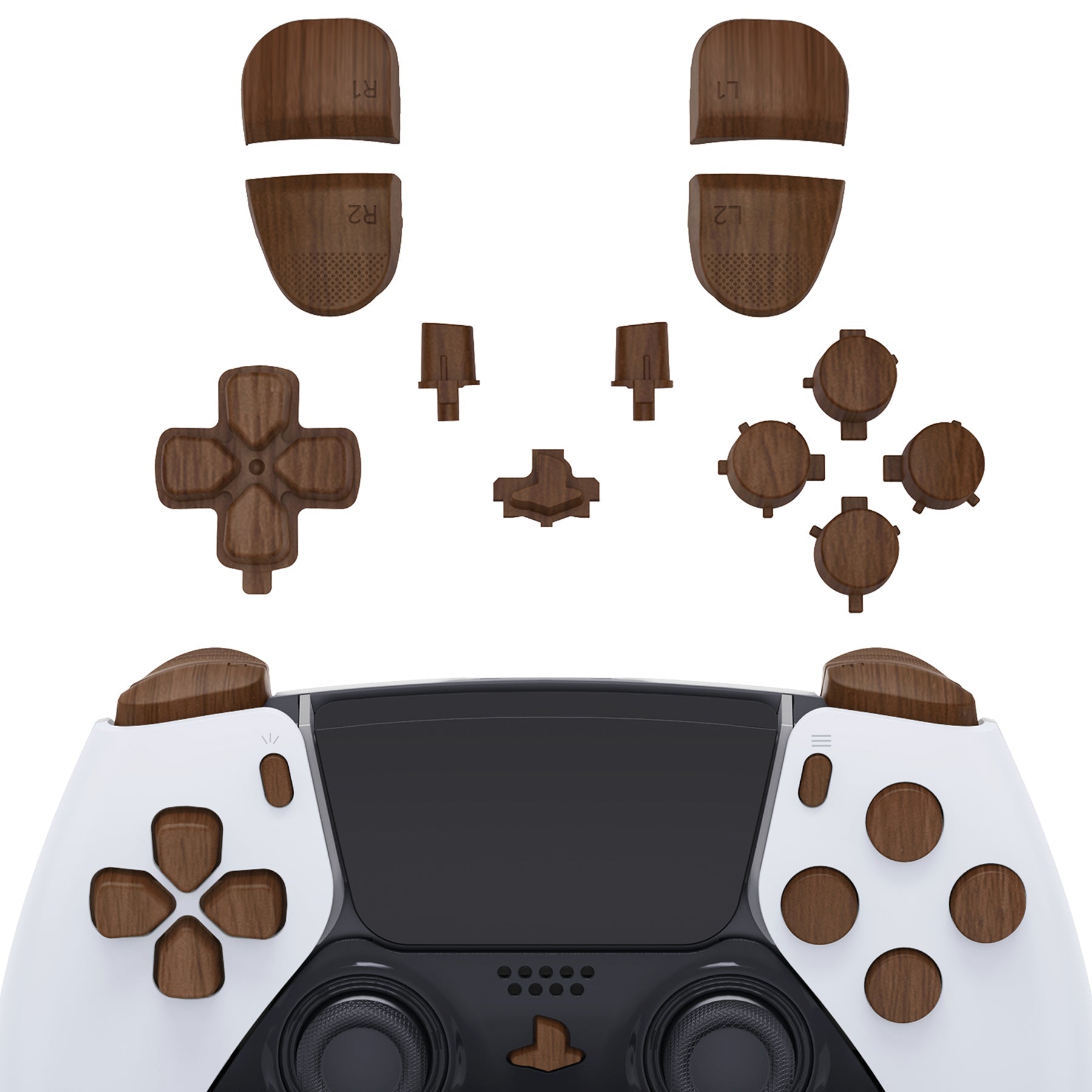 eXtremeRate Replacement Full Set Buttons Compatible with PS5 Edge Controller - Wood Grain eXtremeRate
