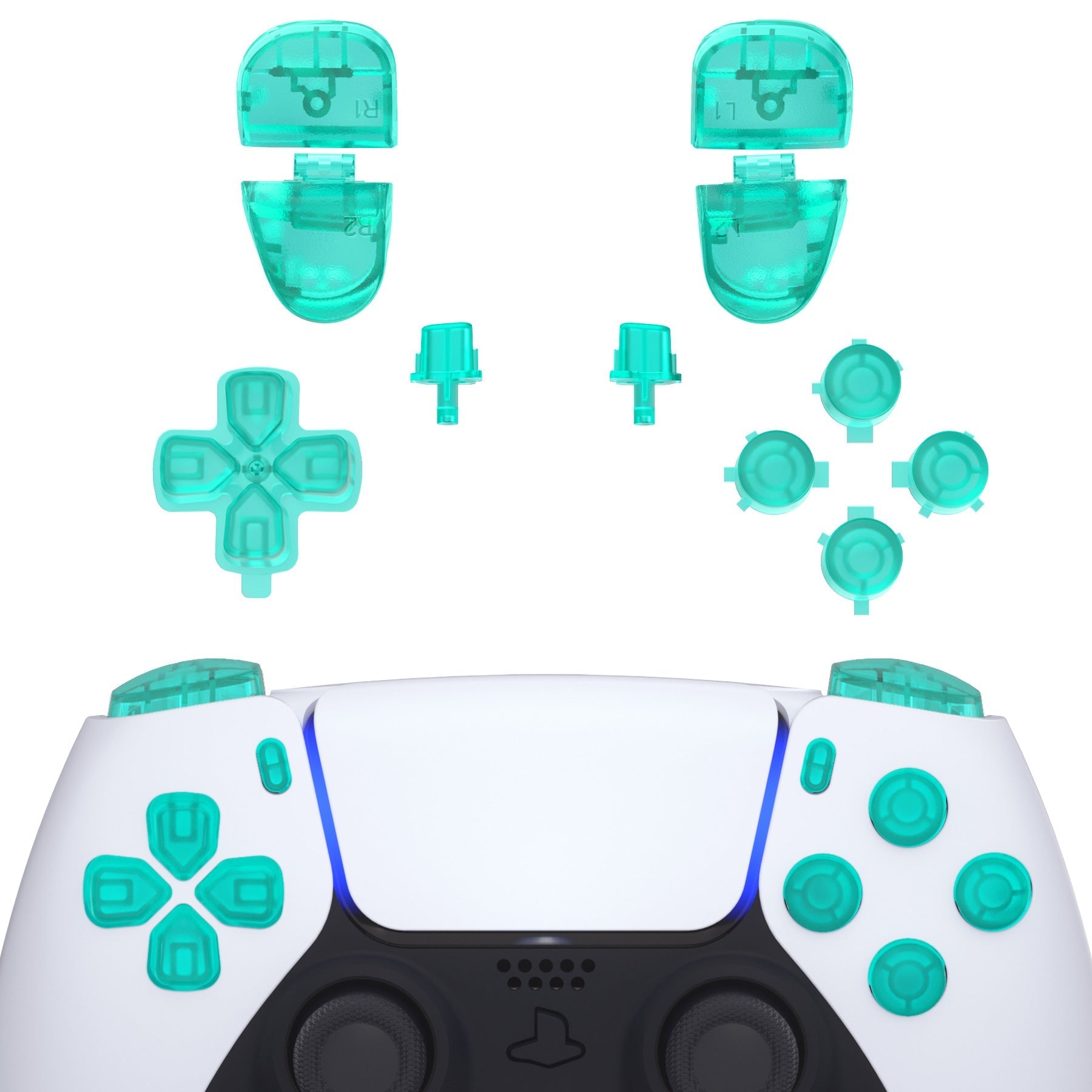 eXtremeRate Replacement Full Set Buttons Compatible with PS5 Controller BDM-030/040/050/060 - Emerald Green eXtremeRate