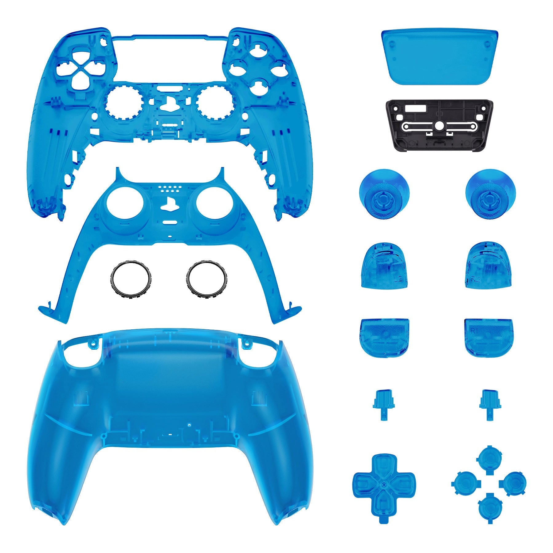eXtremeRate Replacement Full Set Shells with Buttons Compatible with PS5 Controller BDM-010/020 - Clear Blue eXtremeRate