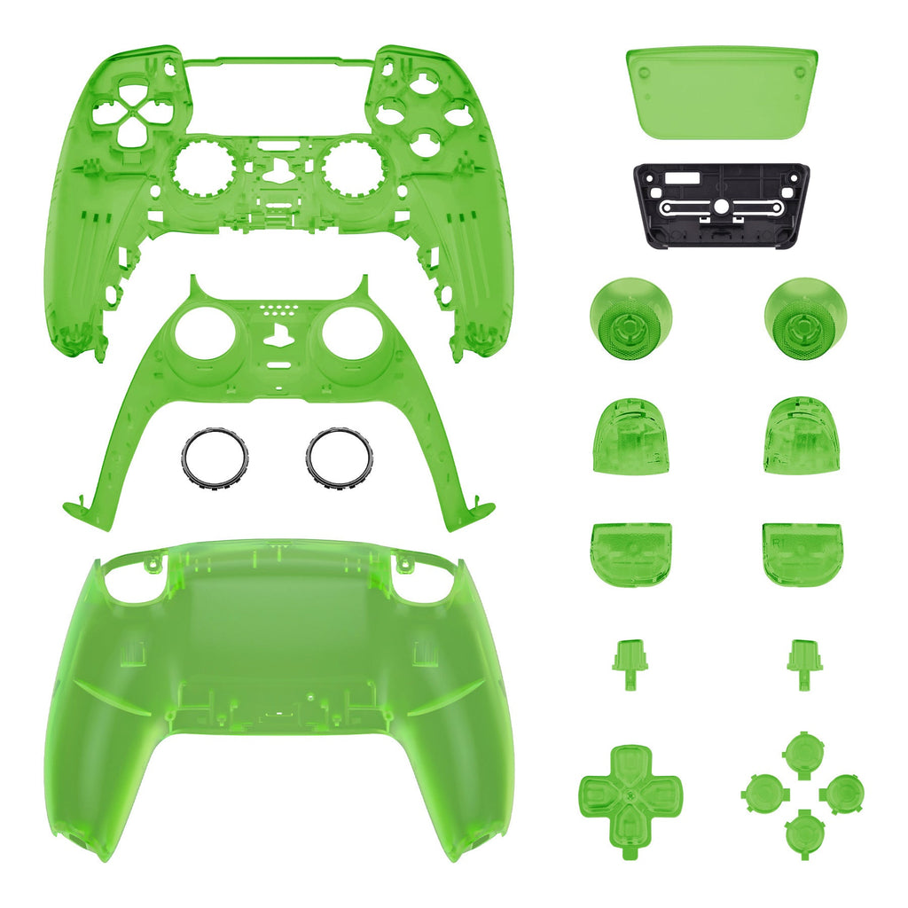 eXtremeRate Replacement Full Set Shells with Buttons Compatible with PS5 Controller BDM-010/020 - Clear Green eXtremeRate