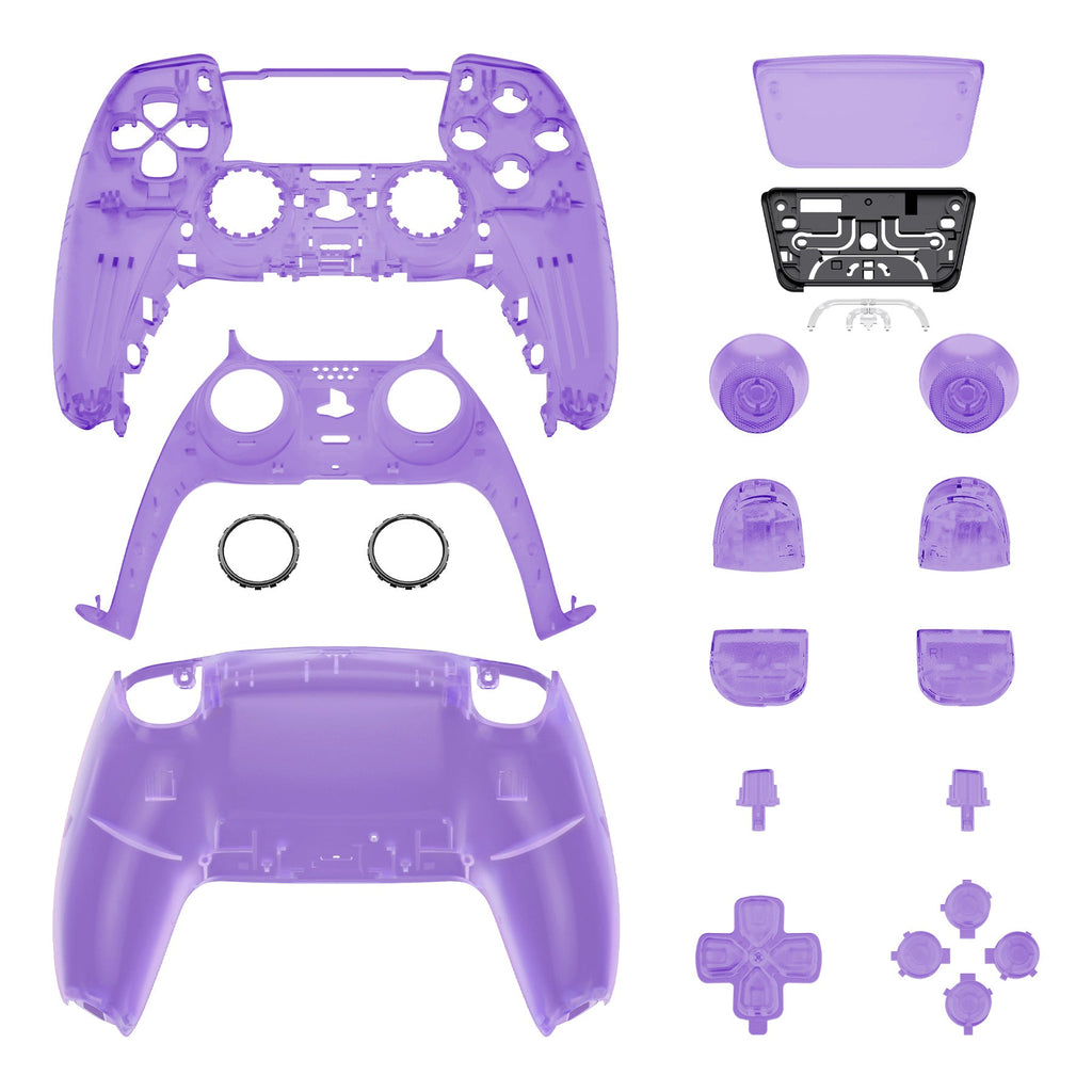 eXtremeRate Replacement Full Set Shells with Buttons Compatible with PS5 Controller BDM-030/040/050 - Clear Atomic Purple eXtremeRate