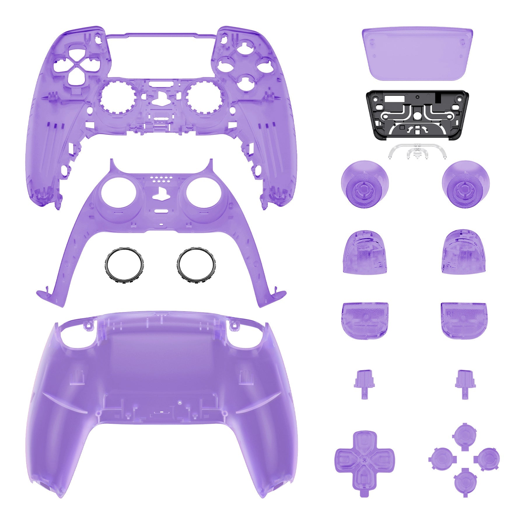 eXtremeRate Replacement Full Set Shells with Buttons Compatible with PS5 Controller BDM-030/040/050 - Clear Atomic Purple eXtremeRate