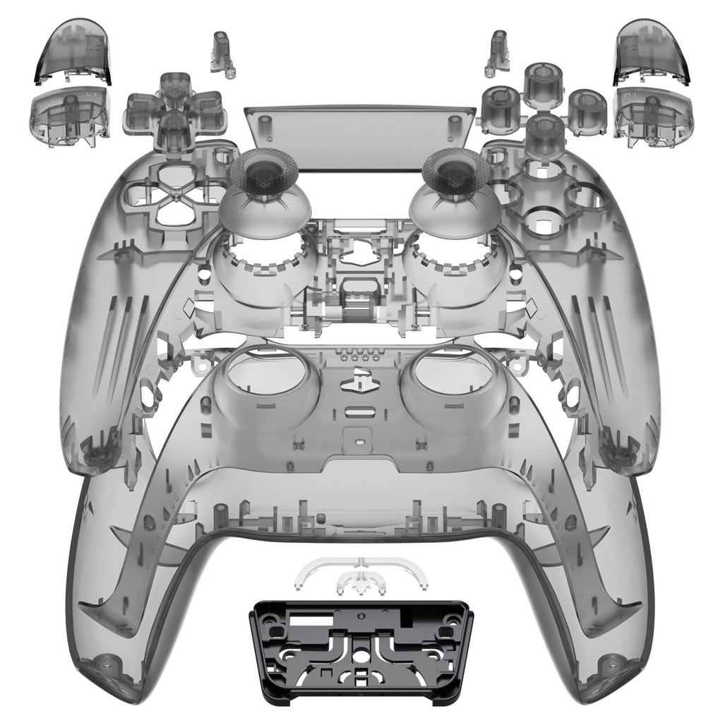 eXtremeRate Replacement Full Set Shells with Buttons Compatible with PS5 Controller BDM-030/040/050/060 - Clear Black eXtremeRate