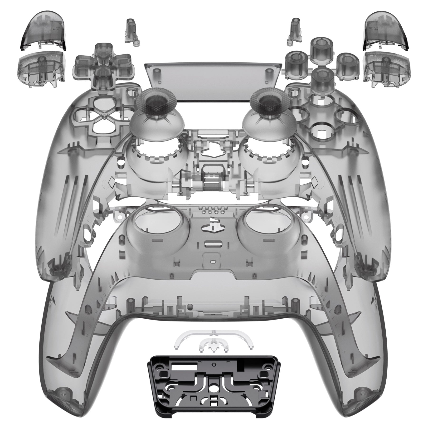 eXtremeRate Replacement Full Set Shells with Buttons Compatible with PS5 Controller BDM-030/040/050/060 - Clear Black eXtremeRate
